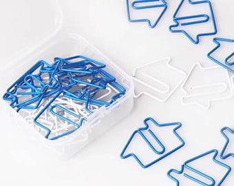 Blue and White House Paper Clips /House  Metal Clips /Small house Paper Clips /Office Supplies