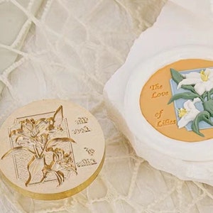 Timbro sigillo di cera per fiori di giglio verdastro 3D/Kit per sigillare cera di fiori di giglio/Kit per sigillare timbri di cera per inviti di nozze/Timbro sigilli per buste di fiori