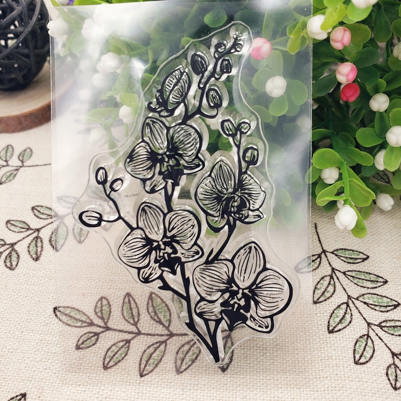 butterfly orchid clear stamp flower transparent clear stamp orchid rubber stamp flower clear stamp stationery stamp