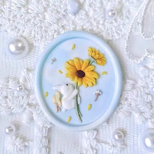 Timbro di ceralacca 3D con coniglio carino / Kit di sigillatura in ceralacca con girasole / Timbro di ceralacca con coniglio e girasole / Timbro di sigillo per buste regalo di compleanno