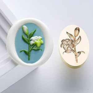 Timbro di ceralacca 3D con fiore di giglio verdastro/Kit di sigillatura in cera con fiore di giglio/Timbro di ceralacca per regalo di nozze/Timbro di ceralacca con fiore di giglio verdastro