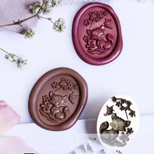 Timbro sigillo di cera 3D Fox e Sakura/Kit sigillo di cera Laser Cute Fox/Sigillo timbro di cera farfalla e volpe/Kit timbro sigillo buste Sakura volpe