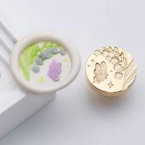 Timbro in ceralacca 3D con mughetto/Kit di sigillatura in cera con farfalla/Kit di timbri in cera per regalo di compleanno/Timbro in cera con mughetto e farfalla