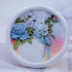 3D Flower Basket Wax seal stamp/Rose Flower basket wax sealing kit /Blue Rose wax seaing stamp / gift flower basket wax stamp sealing