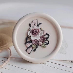 Timbro di ceralacca con nastro di seta 3D Peonia/Kit di sigillatura in cera Peonia/Timbro di ceralacca con nastro Peonia/Timbro di ceralacca con fiore di Peonia