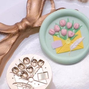 Timbro sigillo di cera tulipano 3D/timbro sigillo di cera busta tulipano/timbro sigillo di cera tulipano e piuma/timbro sigillo buste regalo di compleanno