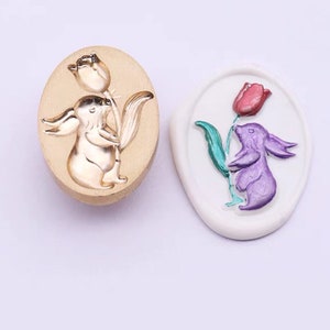Timbro sigillo di ceralacca 3D con coniglio carino/timbro sigillo di ceralacca con rosa/timbro sigillo di ceralacca personalizzato/timbro sigillo di ceralacca con coniglio nuziale/timbro sigillo di ceralacca con animale
