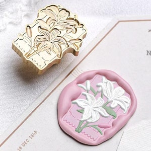 Timbro di ceralacca 3D con fiore di giglio verdastro/Kit di sigillatura in ceralacca con fiore di giglio/Timbro di sigillatura in ceralacca con fiore per regalo di compleanno