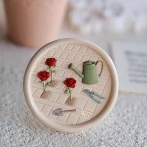 Timbro di ceralacca 3D con rose/Kit di sigillatura in cera con bollitore per annaffiatoio/Timbro di ceralacca con paletta e pinze/Timbro di ceralacca con rose da coltivazione