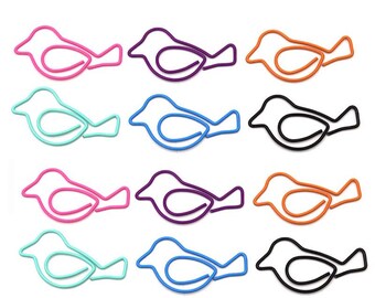 Colorful Metal Bird Shaped Paper Clips, Novelty Office Stationery (20x42mm)