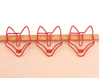 Lindos clips metálicos con forma de cabeza de zorro, material de oficina
