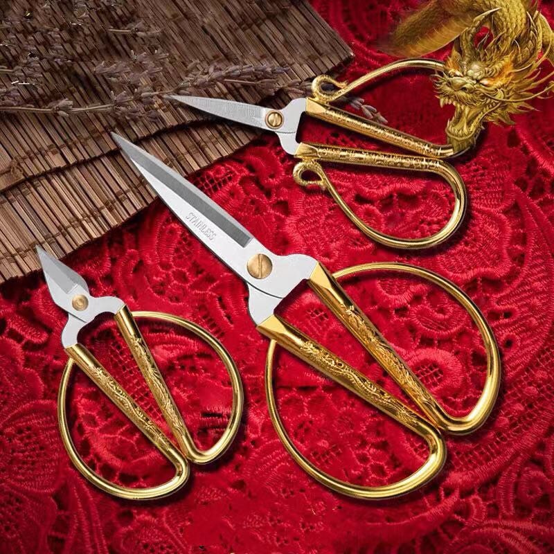 Stainless steel dragon and phoenix scissors household dragon and phoenix  scissors small scissors gold scissors handmade tailor scissors gold ribbon  cutting scissors – 7 MART