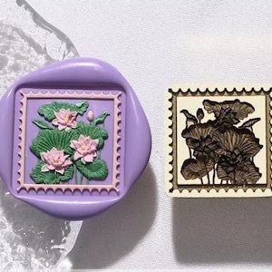 Timbro con sigillo di cera di loto laser, kit di sigillatura con fiore di loto 3D, timbro con cera di loto e foglia, sigillo con buste regalo di compleanno