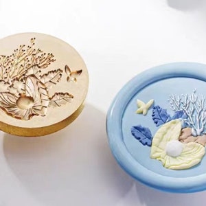 3D Shell Pearl Wax sigillo timbro/Kit di tenuta cera perla e erba marina/Regalo di compleanno sigillo di cera timbro