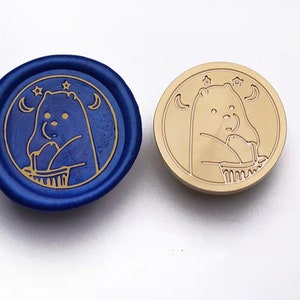 Timbro sigillo di cera simpatico orso/kit sigillo di cera orso e luna/invito a nozze regalo timbro di cera sigillante/kit sigillo di cera orso animale