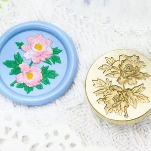 Timbro in ceralacca 3D con peonia/Kit per sigillare la ceralacca con peonia/Timbro in ceralacca con fiore di peonia/Kit per sigillare buste regalo di compleanno