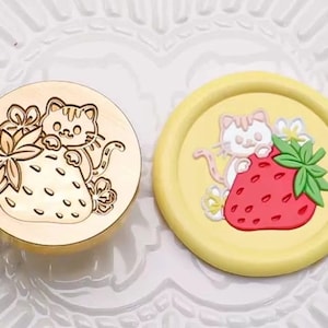 Süße Katze und Erdbeere Wachssiegel Stempel/Erdbeere Wachssiegel Kit/Süße Katze Wachssiegel Stempel/Geburtstagsgeschenk Wachs Siegelset