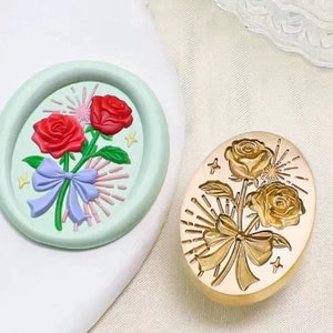 Timbro sigillo di cera 3D Rose / Kit sigillo di cera Rose e Bowknot / Timbro sigillo di cera regalo di compleanno / Fiore di nozze Sigillo di timbro di cera
