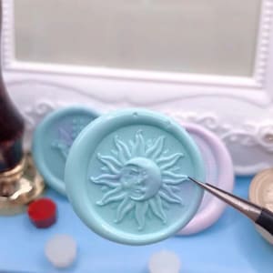 Timbro di cera 3D Sole e Luna/Kit di sigillatura in cera Sole e Luna/Kit di timbri in cera Sole/Set di timbri in cera per matrimonio