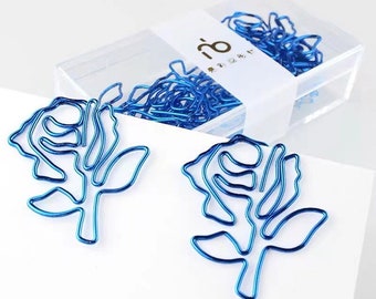 Blue Rose Paper Clips / Rose Metal Paper Clips / Flower Paper Clips / Suministros de oficina