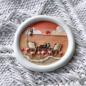 Timbro di ceralacca 3D "Sole al tramonto"/Kit di sigillatura in cera "Mare"/Kit di sigillatura in cera "Sedia e tavolo"/Timbro di sigillatura in cera "Mare e fiori"