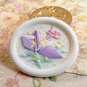 Timbro di ceralacca a forma di gru di carta piegata 3D/Kit di sigillo di ceralacca e gru di carta/Stelle e gru di carta/Timbro di sigillo di ceralacca per regalo di compleanno