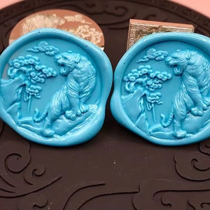Timbro sigillo di cera fiore tigre 3D/Timbro sigillo di cera tigre e montagna/Kit sigillo ceralacca fiore e tigre/set di scatole timbro cera invito matrimonio
