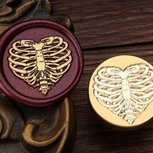 Timbro sigillo di cera ossa umane/kit sigillante cera scheletro a forma di cuore/timbro sigillo buste regalo di Halloween