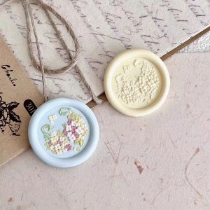 Timbro di ceralacca con ortensie smerigliate/Kit di sigillatura in ceralacca con fiori di ortensie/Kit di sigillatura in ceralacca con buste regalo di nozze