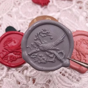 Timbro di cera 3D con colibrì nel fiore di prugna/Kit di sigillatura in cera con uccello nel fiore
