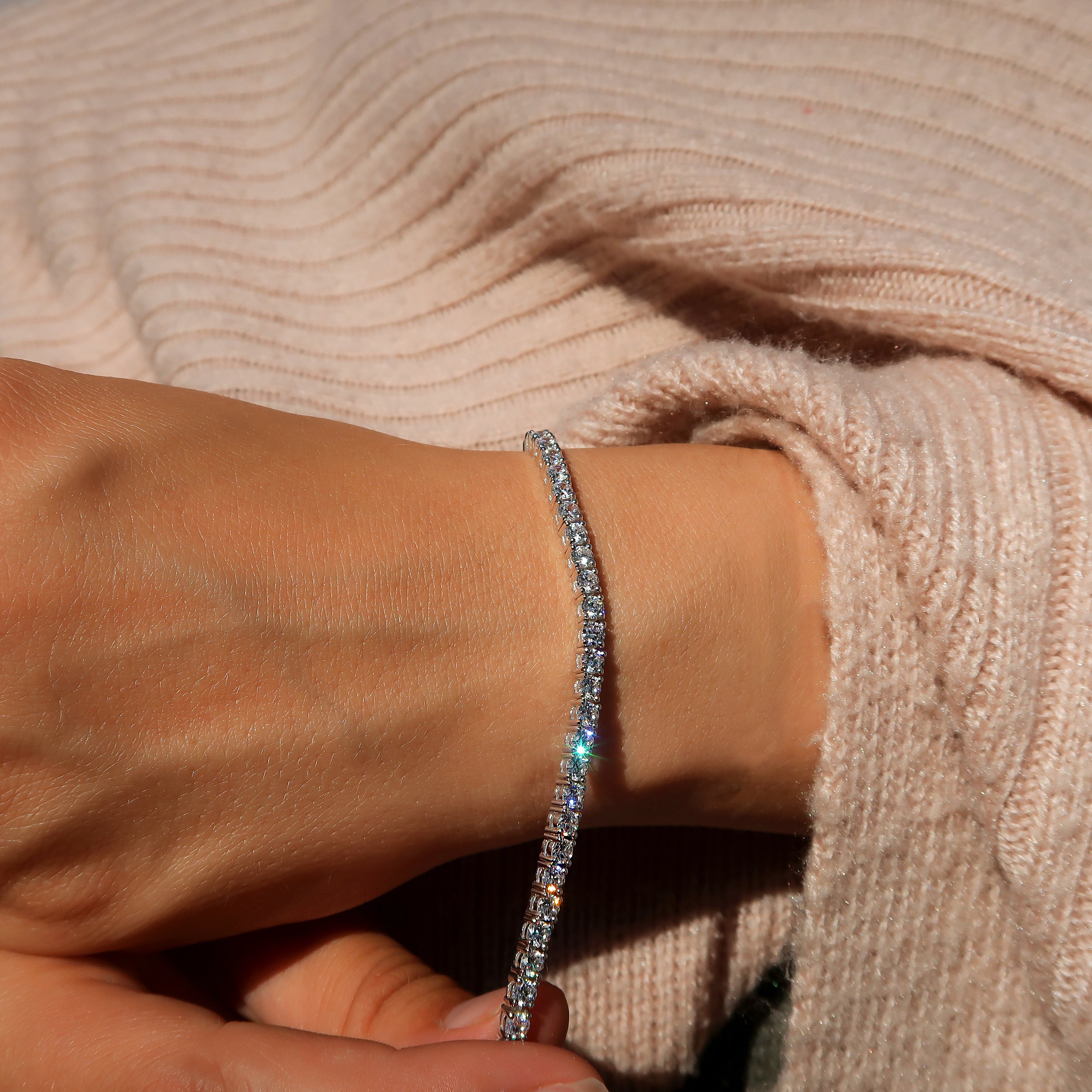 Swarovski Diamond Intimate Bracelet with beaded Chain 14K White Gold – NAGI
