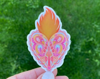 Pink Sacred Heart Sticker: Clear Waterproof Vinyl Decal