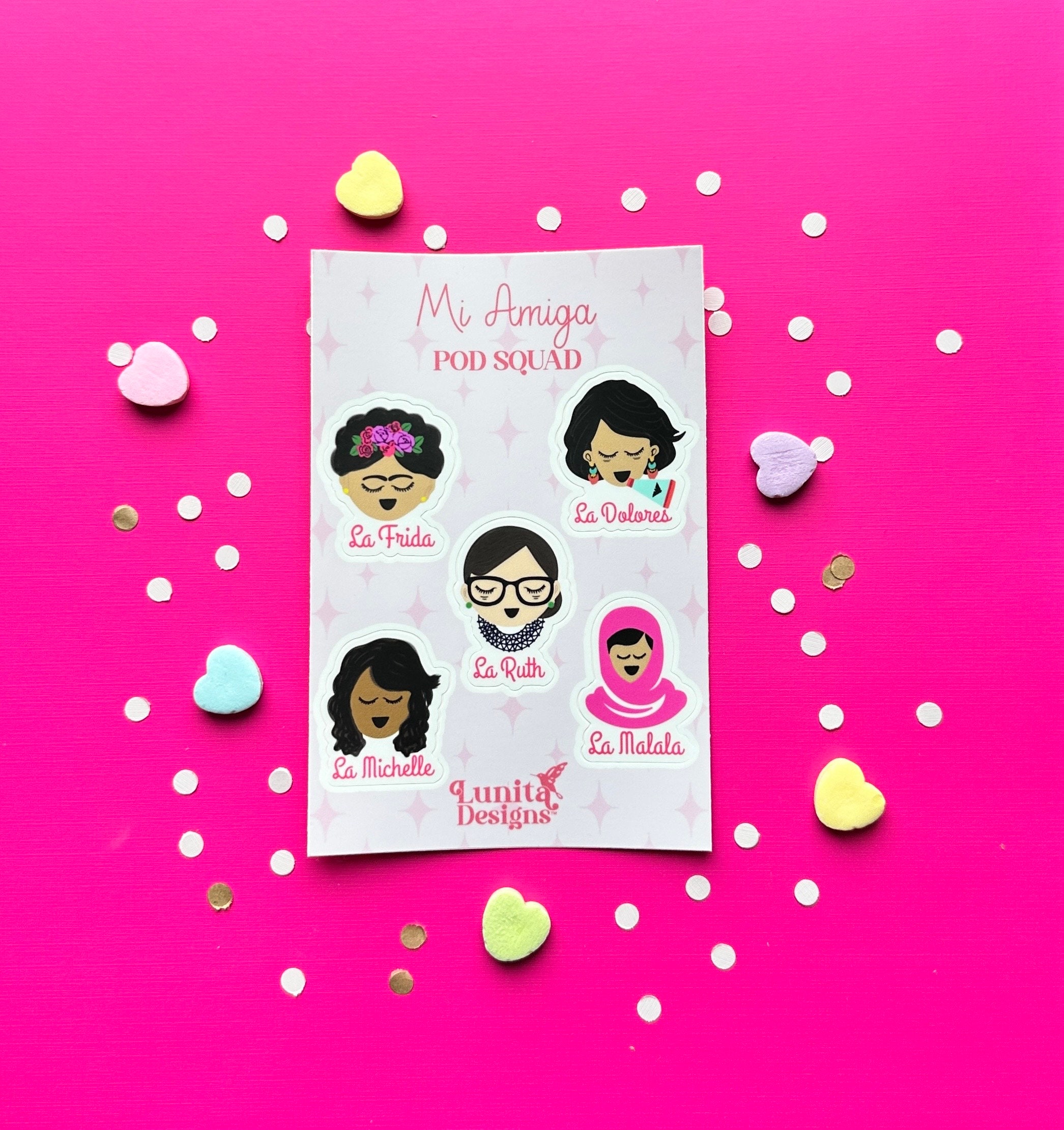 La Amiga Friends Squad STICKER SHEET | Feminist Sticker, Friendship, Activism, RBG, Frida, Malala, Obama, Huerta, Waterproof Vinyl Sticker