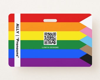 Ally Pronouns Badge Buddy: Pride LGBTQIA Inclusion ID Card