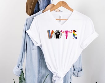 VOTE V-Neck Shirt: Banned Books, BLM, Reproductive Rights, LGBTQ+