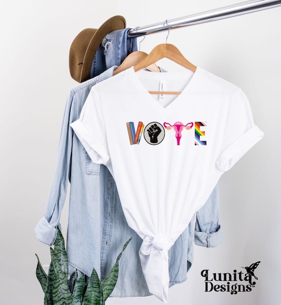 VOTE V-Neck Shirt | Banned Books Shirt, BLM Shirt, Reproductive Rights Shirt, lgbtq Shirt, Roe v Wade Shirt, Political Activism, Election