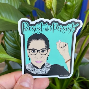 Resist and Persist RBG Sticker | RBG Sticker, Feminist, Equality Sticker, Feminism Sticker, Justice Ginsburg, Waterproof Vinyl Sticker