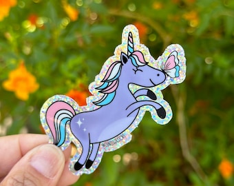 Trans Unicorn Glitter Sticker: LGBTQAI+ Ally Vinyl Decal