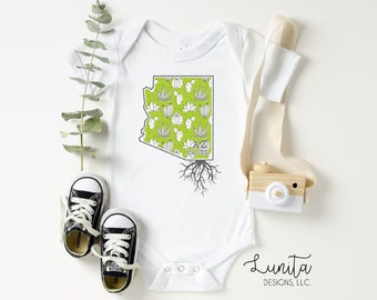 AZ Roots Baby Onesie: Arizona Cactus Bodysuit, Newborn Gift