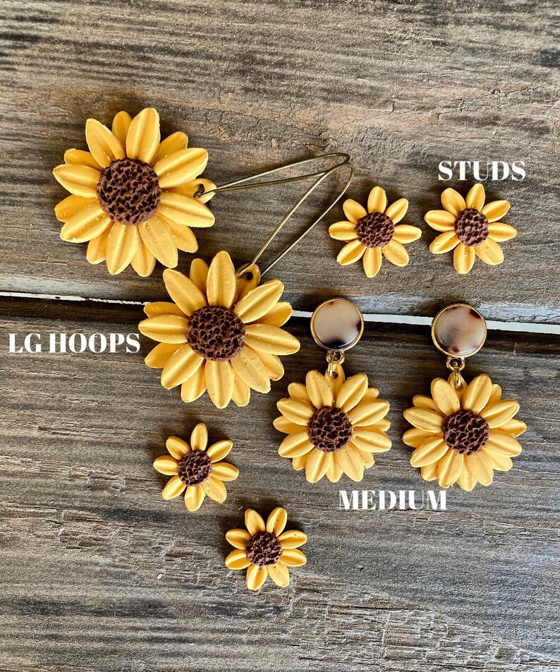 SUNFLOWER earrings/ sunflower hoops/ sunflower studs/ Etsy