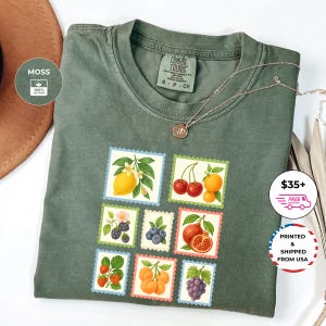 Comfort Colors® Fruit Stamp Tee, Retro Fruit Lover Shirt, Botanical Summer Graphic, Trendy Vintage Aesthetic Gift Tee