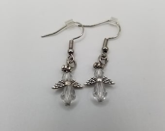 Small Clear Angel Earrings|Christmas Dangle Earrings|Christmas Earrings|Gifts For Her|Women's Earrings|Women's Jewelry