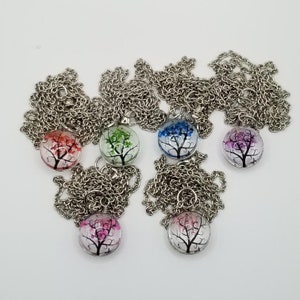 Dried Flower Tree Necklace Circle|Real Dried Flower Necklace|Gifts for Her|Glass Necklace Jewelry|Heart Necklace|Resin Heart Necklace