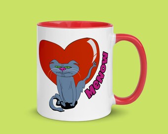Taza divertida de gato gris / Regalo felino de dibujos animados, acento de color