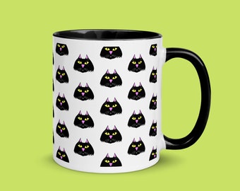 Black Cat Pattern Mug | Ceramic Coffee Cup, Cat Lover Gift
