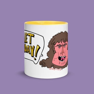 Mullet Montag Cartoon Keramik Becher | 80er Jahre Kaffeebecher | Becher mit Farbe innen