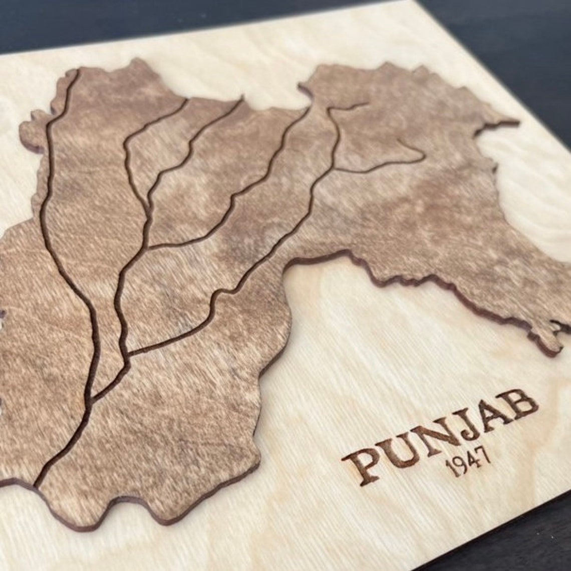 Handcrafted Wooden Punjab Map 1947 Land of 5 Rivers Panjab Etsy