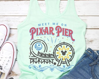 Californian Adventure Park Icons T-Shirt, Women's Muscle Tee, Meet Me at Pixar Pier , Disney Family Matching Shirt, Women’s Pixar Shirt