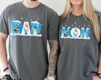 Mom and Dad Frozen Comfort Colors Shirt, Best Gift for Dad And Mom, Olaf, Anna, Elsa, Frozen Family Shirt, Christmas Gift, Frozen Characters