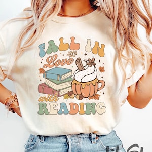 Fall In Love With Reading Shirt, Book Lover Fall Tee, Bookish Fall Shirt, Cozy Fall Bookish Shirt, Fall Leaves Autumn Thanksgiving Tee